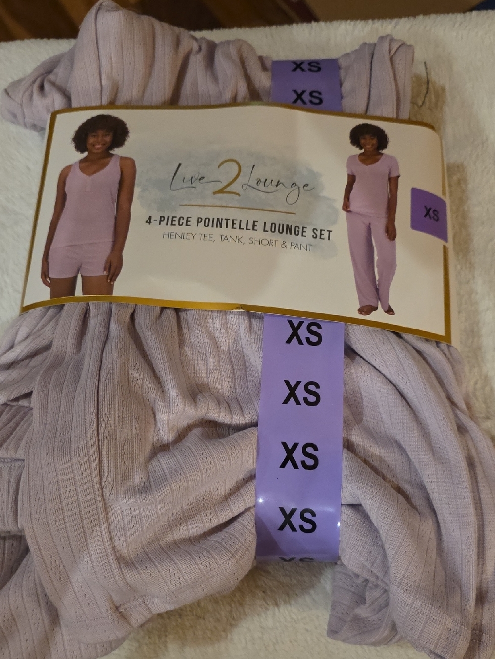 Live2Lounge Women's 4-Piece Pointelle Lounge Set - Lavender XS